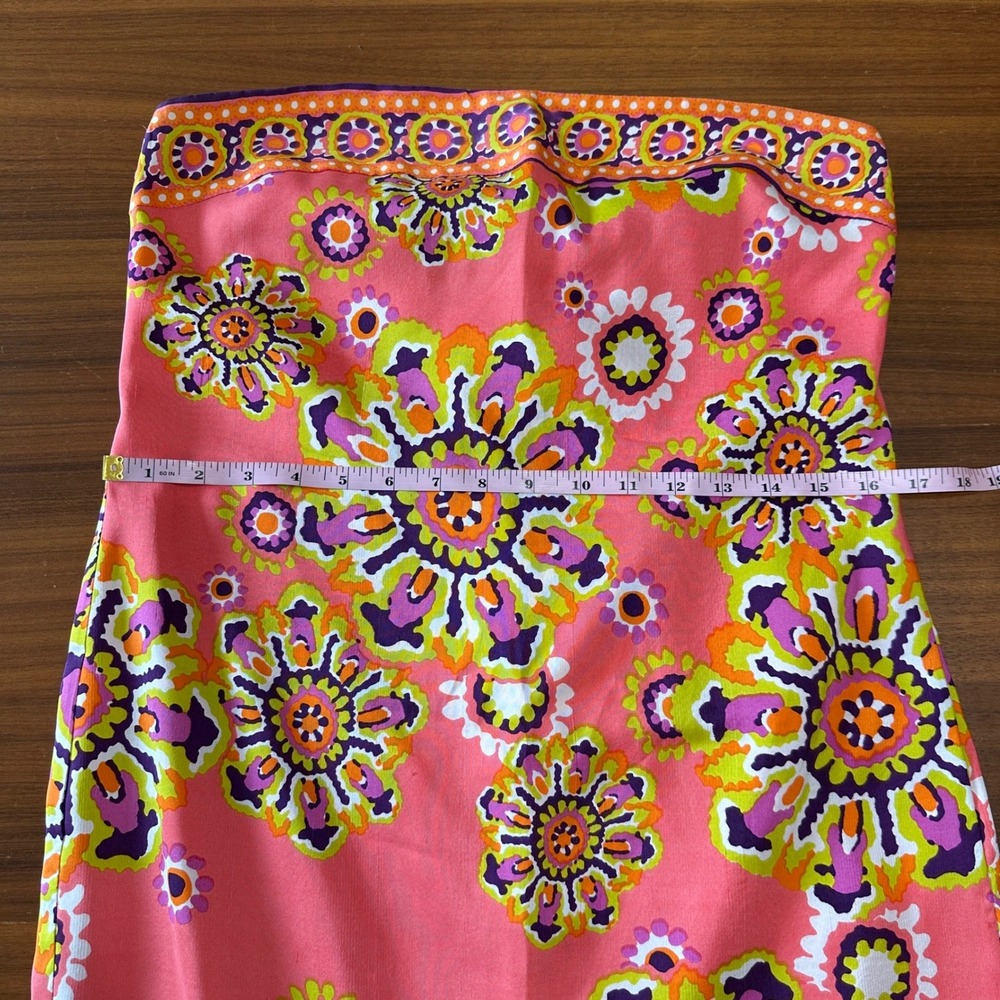 Trina Turk Strapless Silk Mini Shift Dress 8 Pink Coral Floral Mod Resortwear - Picture 4 of 14
